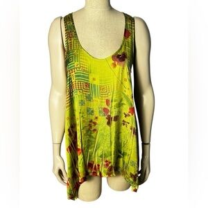 Lapis Y2K Satin Racer Back Swing Tank Size M-Yellow-Green Shark Bite Hem